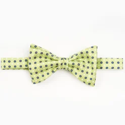 Light Green Pre-Knotted Silk Bowtie - Small Flower Pattern