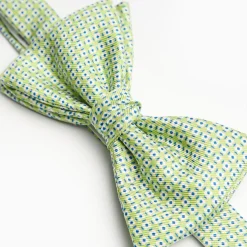 Light Green Pre-Knotted Silk Bowtie - Small Geometric Pattern