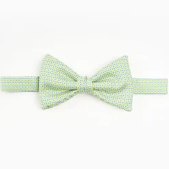 Light Green Pre-Knotted Silk Bowtie - Small Geometric Pattern