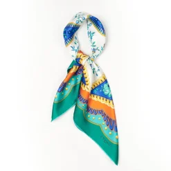 Light Green Silk Scarf 90 - Floral Pattern