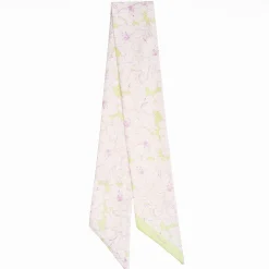 Light Green Silk Twilly - Floral Pattern