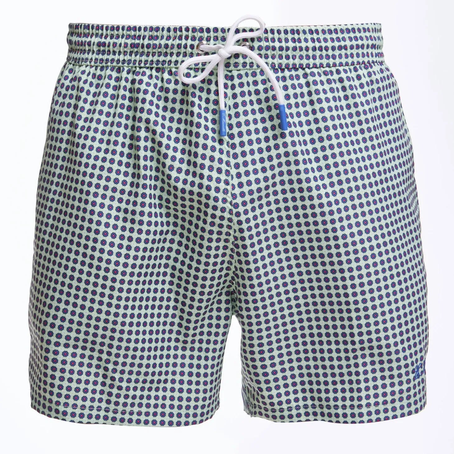 Light Green Swim Short - Small Flower Pattern