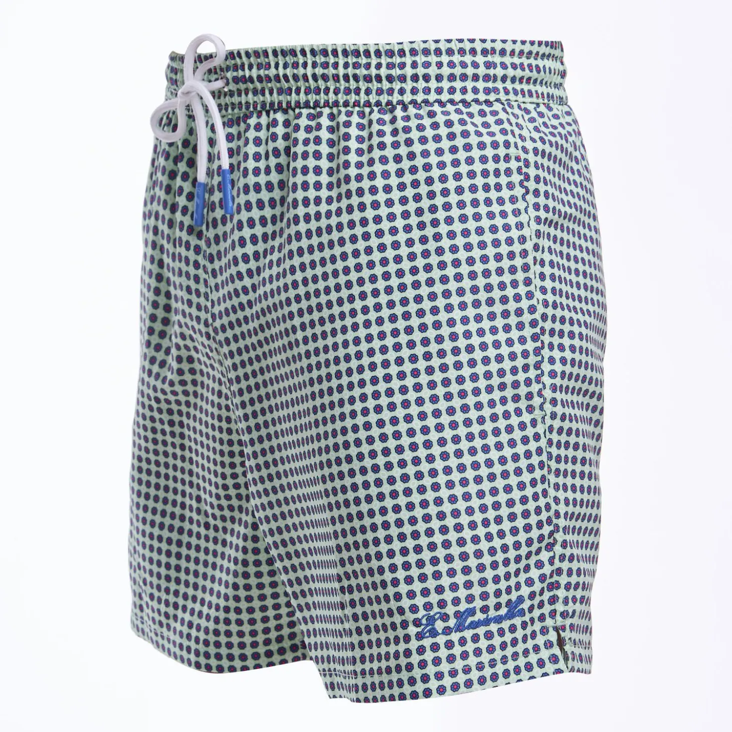 Light Green Swim Short - Small Flower Pattern