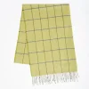 Light Green Wool Plaid Fringed Scarf