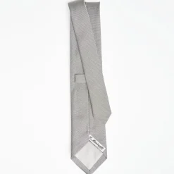 Light Grey Ceremonial Jacquard Silk Tie - Small Geometric Pattern