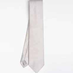Light Grey Ceremonial Jacquard Silk Tie - Small Polka Dot Pattern