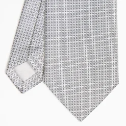 Light Grey Ceremonial Jacquard Silk Tie - Small Geometric Pattern