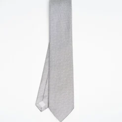Light Grey Ceremonial Jacquard Silk Tie - Small Geometric Pattern