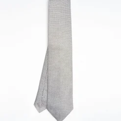 Light Grey Ceremonial Jacquard Silk Tie - Small Geometric Pattern