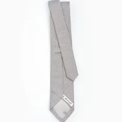 Light Grey Ceremonial Jacquard Silk Tie - Small Geometric Pattern