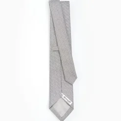 Light Grey Ceremonial Jacquard Silk Tie - Small Geometric Pattern