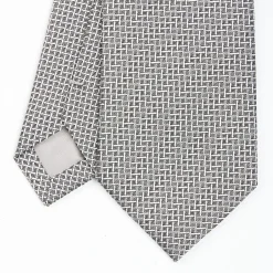 Light Grey Ceremonial Jacquard Silk Tie - Small Geometric Pattern