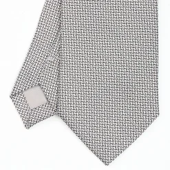 Light Grey Ceremonial Jacquard Silk Tie - Small Geometric Pattern