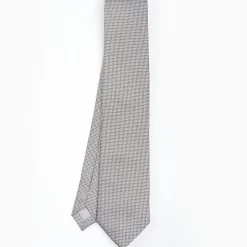 Light Grey Ceremonial Jacquard Silk Tie - Small Geometric Pattern