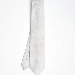 Light Grey Ceremonial Jacquard Silk Tie - Polka Dot Pattern
