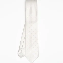 Light Grey Cerimonial Silk Satin Tie Polka Dot Pattern