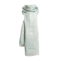 Light Grey Cotton And Linen Scarf - Floral Medallions