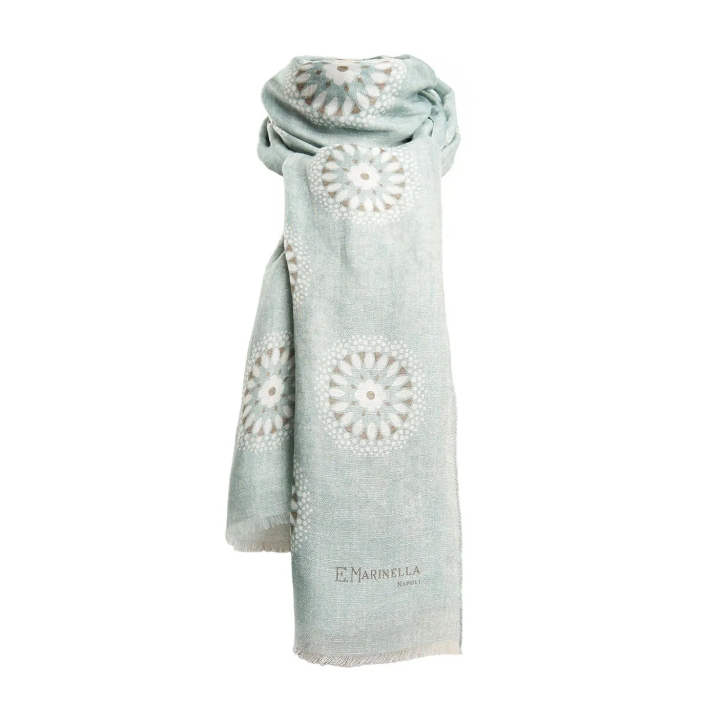 Light Grey Cotton And Linen Scarf - Floral Medallions