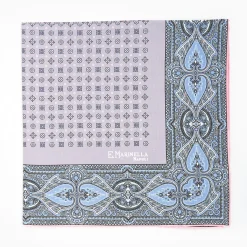 Light Grey Hand-Printed Silk Pocket Square - Small Flower Pattern