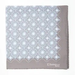 Light Grey Hand-Printed Silk Pocket Square Large Flower Pattern