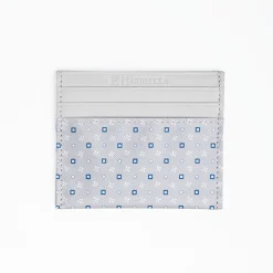 Light Grey Leather And Silk Credit Card Holder 5 Compartments