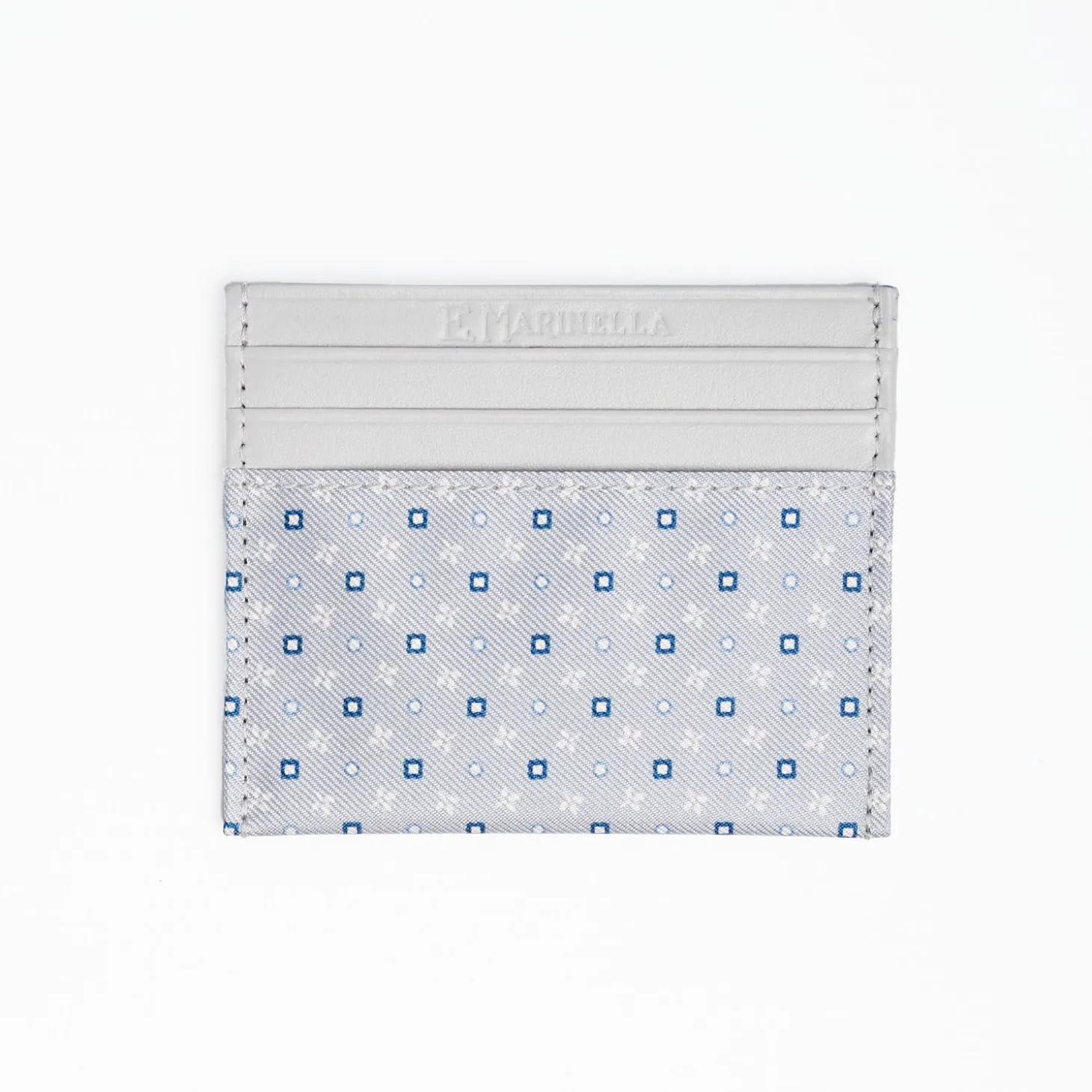 Light Grey Leather And Silk Credit Card Holder 5 Compartments