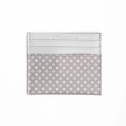 Light Grey Leather And Silk Credit Card Holder - 5 Compartments