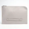 Light Grey Leather Portfolio With Strap
