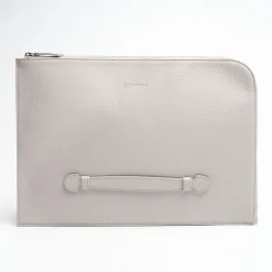 Light Grey Leather Portfolio With Strap