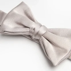 Light Grey Pre-Knotted Silk Satin Bowtie - Solid Color