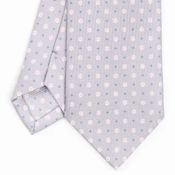 Light Grey Sartorial Classic Silk Tie - Small Flower Pattern