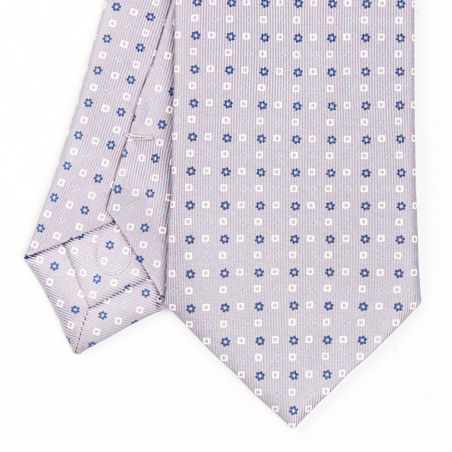 Light Grey Sartorial 7 Cm Silk Tie - Small Flower Pattern