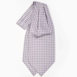 Light Grey Silk Ascot Tie - Small Flower Pattern