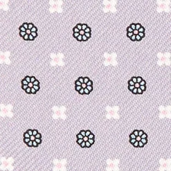 Light Grey Silk Ascot Tie - Small Flower Pattern