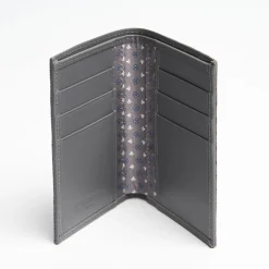 Light Grey Vertical Wallet In Silk And Leather