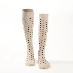 Long Beige Cotton Socks - Small Flower Pattern