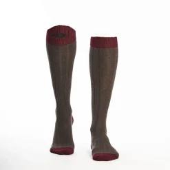 Long Bicolor Brown And Burgundy Cotton Socks - Solid Color