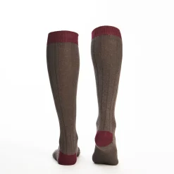 Long Bicolor Brown And Burgundy Cotton Socks - Solid Color