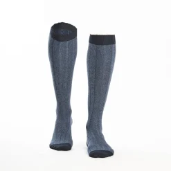 Long Bicolor Powder Blue Cotton Socks - Solid Color