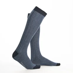Long Bicolor Powder Blue Cotton Socks - Solid Color