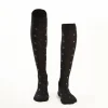 Long Black Cotton Socks - Small Flower Pattern