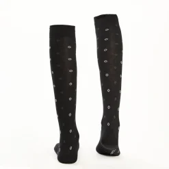 Long Black Cotton Socks - Small Flower Pattern