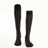 Long Black Cotton Socks - Small Flower Pattern