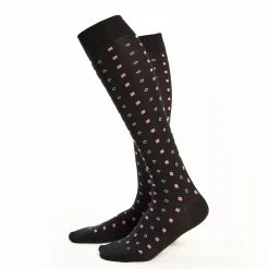 Long Black Cotton Socks - Small Flower Pattern