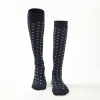 Long Blue Cotton Socks - Small Flower Pattern