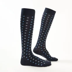 Long Blue Cotton Socks - Small Flower Pattern