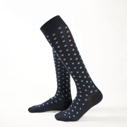Long Blue Cotton Socks - Small Flower Pattern