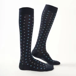 Long Blue Cotton Socks - Small Flower Pattern