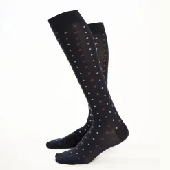 Long Blue Cotton Socks - Small Flower Pattern