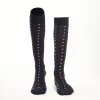 Long Blue Cotton Socks - Small Flower Pattern